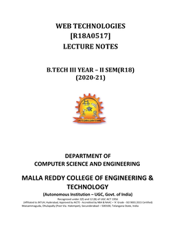 Web Technologies [R18a0517] Lecture Notes