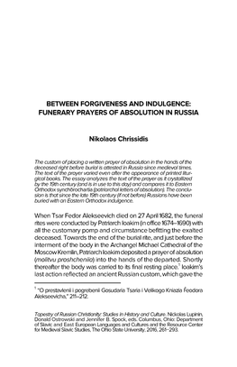 Between Forgiveness and Indulgence: Funerary Prayers of Absolution in Russia