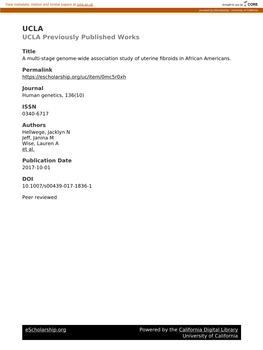 A Multi-Stage Genome-Wide Association Study of Uterine Fibroids in African Americans