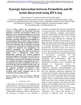 Synergic Interaction Between Permethrin and Bt Toxins Discovered Using RNA-Seq