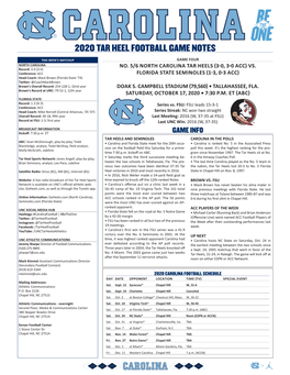 2020 Tar Heel Football Game Notes