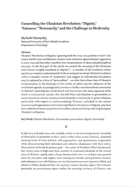 Unravelling the Ukrainian Revolution: “Dignity,” “Fairness,” “Heterarchy,” and the Challenge to Modernity