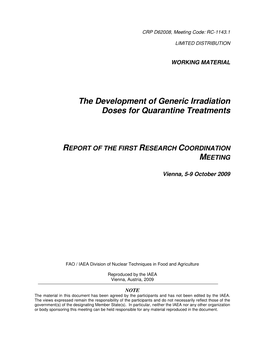 The Development of Generic Irradiation Doses for Quarantine Treatments