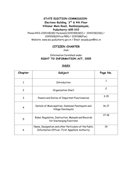 CITIZEN CHARTER Chapter Subject Page