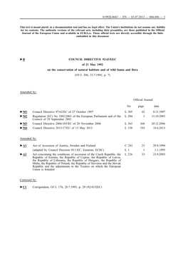 COUNCIL DIRECTIVE 92/43/EEC of 21 May 1992 on the Conservation of Natural Habitats and of Wild Fauna and Flora (OJ L 206, 22.7.1992, P