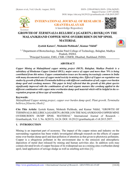 Growth of Terminalia Bellirica [(Gaertn.) Roxb.] On