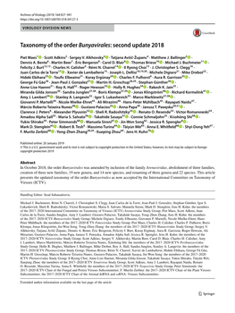 Taxonomy of the Order Bunyavirales: Second Update 2018