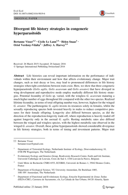 Divergent Life History Strategies in Congeneric Hyperparasitoids