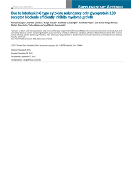Due to Interleukin-6 Type Cytokine Redundancy Only Glycoprotein 130 Receptor Blockade Efficiently Inhibits Myeloma Growth