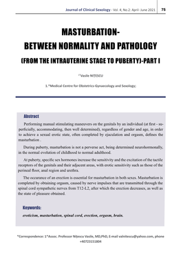 Masturbation – Between Normality and Pathology Vasile Nitescu