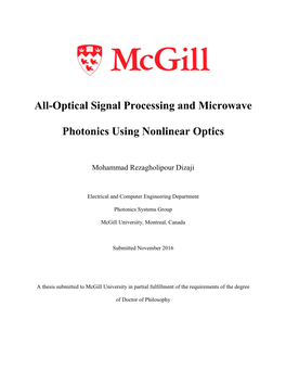 All-Optical Signal Processing and Microwave Photonics Using