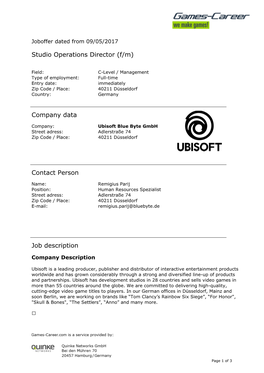 Studio Operations Director (F/M)