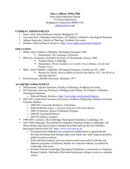 John a Jillions, Dmin, Phd Holy Ghost Orthodox Church 1510 East Main Street Bridgeport, Connecticut 06608 USA Jjillions@Svots.Edu