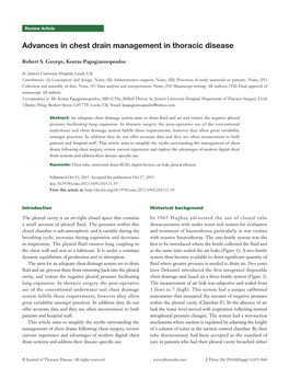 Advances in Chest Drain Management in Thoracic Disease