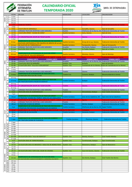 Calendario Oficial Temporada 2020