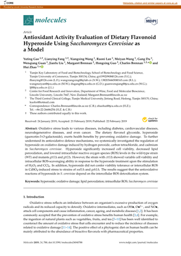 Antioxidant Activity Evaluation of Dietary Flavonoid Hyperoside Using Saccharomyces Cerevisiae As a Model