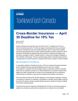 Cross-Border Insurance — April 30 Deadline for 10% Tax