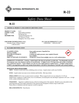 R-22 Safety Data Sheet