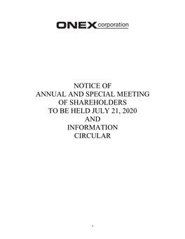 Notice of Annual and Special Meeting of Shareholders to Be Held July 21, 2020 and Information Circular