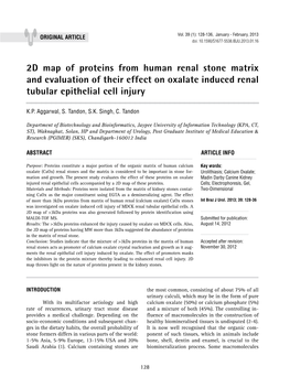 2D Map of Proteins from Human Renal Stone Matrix and Evaluation of Their Effect on Oxalate Induced Renal Tubular Epithelial Cell Injury ______K.P