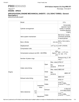 Engineанаspecs SPECIFICATION [ ENGINE MECHANICAL (H4dotcана2.5L DOHC TURBO) : General Description ]