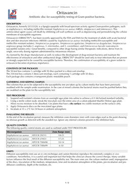 Oritavancin - Rev.0 / 14.01.2016 Oritavancin Antibiotic Disc for Susceptibility Testing of Gram-Positive Bacteria