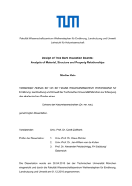 Design of Tree Bark Insulation Boards: Analysis of Material, Structure and Property Relationships