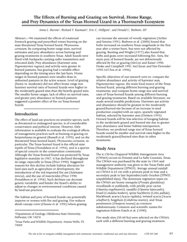 The Effects of Burning and Grazing on Survival, Home Range, and Prey Dynamics of the Texas Horned Lizard in a Thornscrub Ecosystem