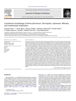 Craniofacial Morphology of Homo Floresiensis: Description, Taxonomic