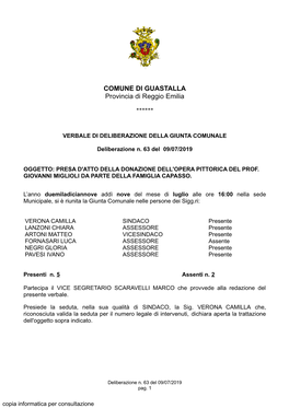 COMUNE DI GUASTALLA Provincia Di Reggio Emilia