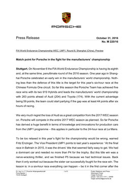 Press Release October 31, 2016 No