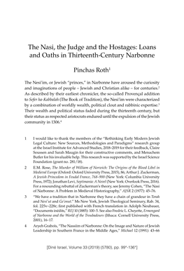 The Nasi, the Judge and the Hostages: Loans and Oaths in Thirteenth-Century Narbonne