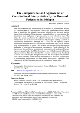 The Jurisprudence and Approaches of Constitutional Interpretation by the House of Federation in Ethiopia