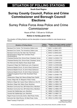 Situation of Polling Station Notice