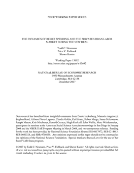 The Dynamics of Relief Spending and the Private Urban Labor Market During the New Deal