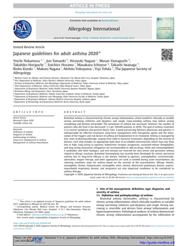 Japanese Guidelines for Adult Asthma 2020*