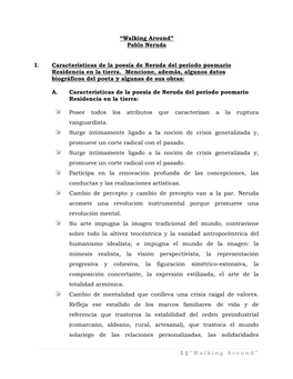 “Walking Around” Pablo Neruda I. Características De La Poesía De