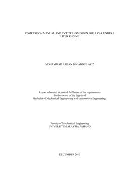 Comparison Manual and Cvt Transmission for a Car Under 1 Liter Engine