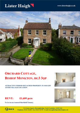 Orchard Cottage, Bishop Monkton, Hg3 3Qp B Ishop Monkton, Harrogate Hg3 3Qp