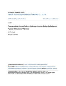 Pinworm Infection at Salmon Ruins and Aztec Ruins: Relation to Pueblo III Regional Violence