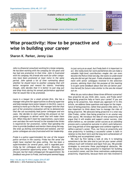 Wise Proactivity: How to Be Proactive And