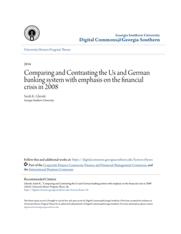 Comparing and Contrasting the Us and German Banking System with Emphasis on the Financial Crisis in 2008 Sarah K