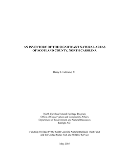 An Inventory of the Significant Natural Areas of Scotland County, North Carolina