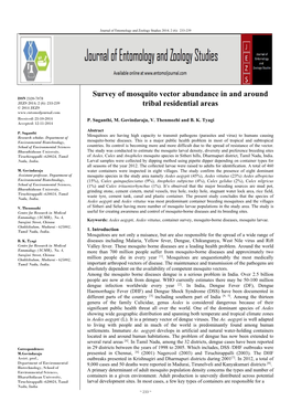 Survey of Mosquito Vector Abundance in and Around Tribal Residential Areas