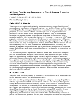 A Primary Care Nursing Perspective on Chronic Disease Prevention and Management Cynthia D