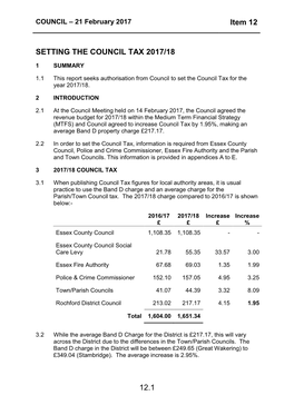 Setting the Council Tax 2017/18;