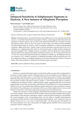 Enhanced Sensitivity to Subphonemic Segments in Dyslexia: a New Instance of Allophonic Perception