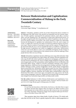 Between Modernization and Capitalization: Commercialization of Malang in the Early Twentieth Century