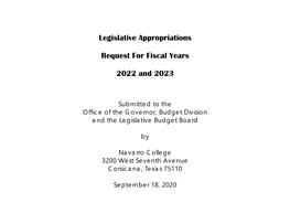 Legislative Appropriations Request for Fiscal Years 2022 and 2023