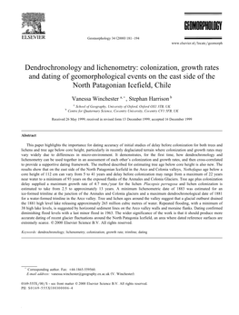 Dendrochronology and Lichenometry: Colonization, Growth Rates and Dating of Geomorphological Events on the East Side of the North Patagonian Icefield, Chile